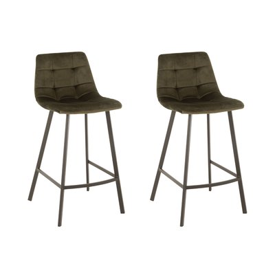 Chaise de bar en velours peau de pêche et en métal noir (lot de 2) - OLIVIA HELLIN, DEPUIS 1862