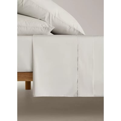 Drap plat percale de coton 300 fils détail passepoilé arrondi lit 180/200 cm MANGO HOME