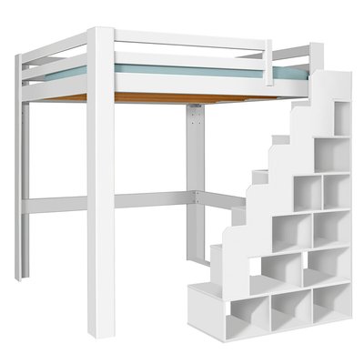 Lit mezzanine 2 places avec escalier Bois massif  SURI AKITEN RETAIL