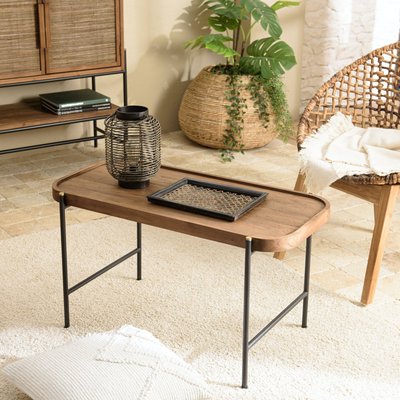 Table basse en teck et métal bords arrondis 85 cm SWING PIER IMPORT