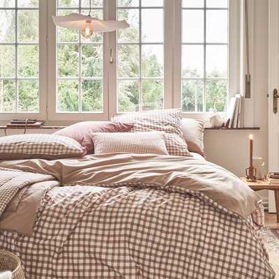 Parure Housse de couette + Taie rectangle en percale de coton, Made in France, Vichy ESSIX