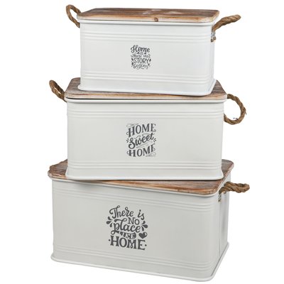 Set de 3 malles en métal blanc et bois 60x38x33cm URBAN LIVING