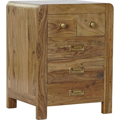 Table de chevet en acacia, 5 tiroirs, Colonial RECOLLECTION