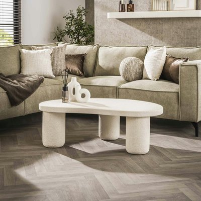 Table basse blanche en marbre composite forme haricot TAJ PIER IMPORT