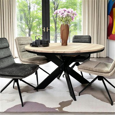 Table à manger ronde extensible en chêne blanc PALERME PIER IMPORT