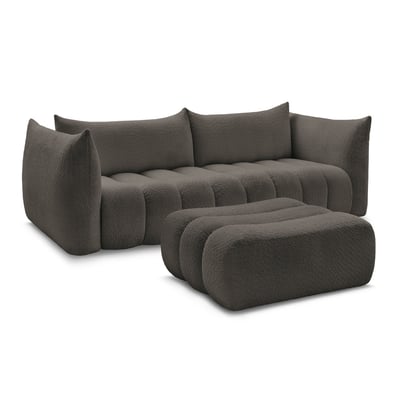 Canapé droit fixe 4 places en tissu bouclette avec pouf, AZRA BOBOCHIC