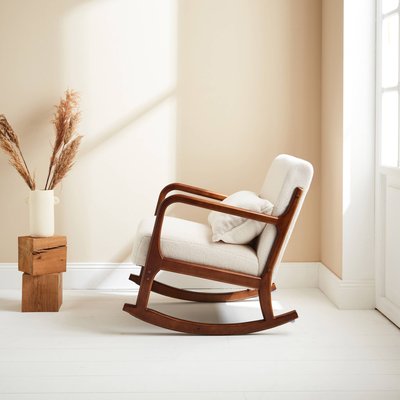 Rocking chair scandinave bois d'hévéa et bouclette LORENS BOUCLETTE SWEEEK