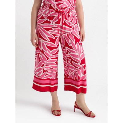 Pantalon large cropped à imprimé feuillage avec bords de couleur unie dans le bas FIORELLA RUBINO