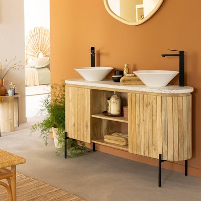 Meuble sous vasque en terrazzo et bois de manguier  LOU MADE IN MEUBLES 
