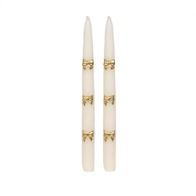 Coffret 2 chandelles noeuds dorés H25,5 cm  en cire AMADEUS