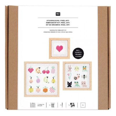Kit de Broderie Point de Croix - Pixel Art - 3 Pcs RICO DESIGN