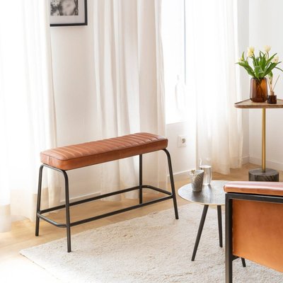 Banc en cuir marron et métal noir  LUCIEN MADE IN MEUBLES 