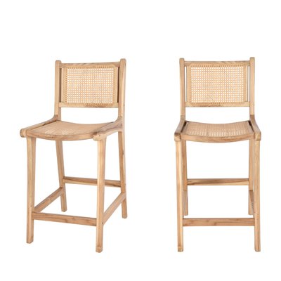 Lot de 2 tabourets de bar en teck et cannage 6H5cm - Basuki DRAWER