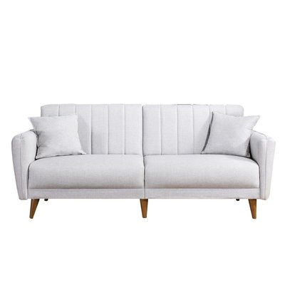 Canapé lit 3 places en lin avec 2 coussins et pieds en bois L210 cm - AQUA CALICOSY