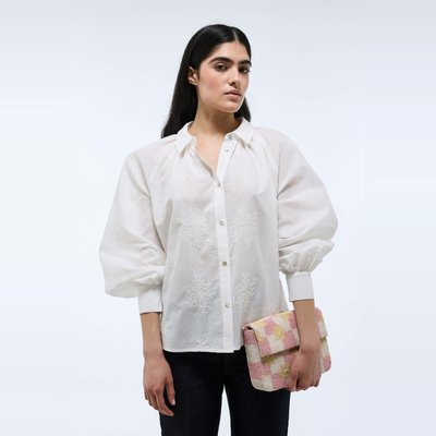 Chemise manches longues brodée en coton BIO GOTS MONOPRIX