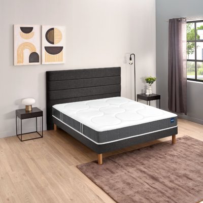 Ensemble matelas nano et mémoire de forme COMFORTING, sommier Vigoroso gris fumé et pieds BULTEX