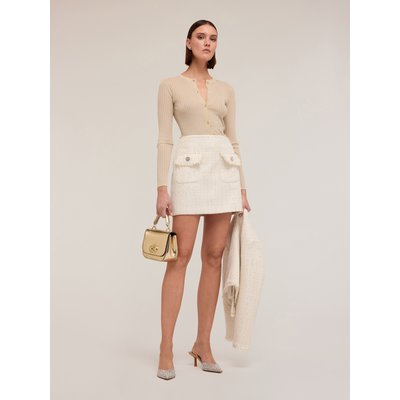 Cardigan en maille mélangée de viscose et fil textile à côtes plate MOTIVI