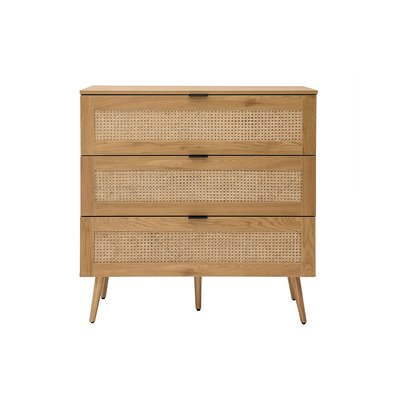 Commode finition bois clair, cannage en rotin et métal noir 3 tiroirs L100 cm MANILLE MILIBOO
