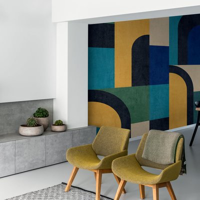 Papier peint graphique blue block HEXOA