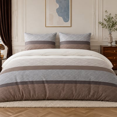 Parure de lit en percale de coton rayures larges horizontales, TERIX ATELIER DU COTON