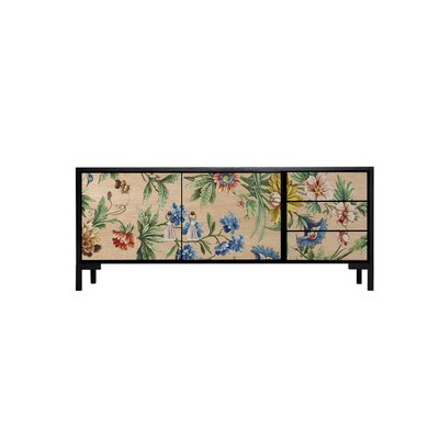 Meuble TV 2 portes 3 tiroirs JAN laqué MDF imprimé palmiers vintage REALLY NICE THINGS