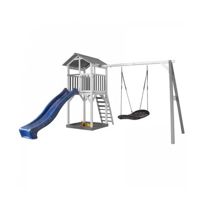 AXI Structure de jeu Beach Tower avec balancoire nid ovale Roxy Gris Blanc avec toboggan Bleu AXI HOUSE
