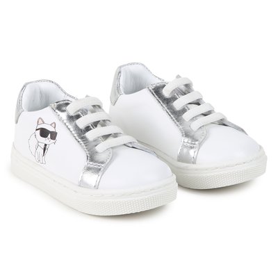 Baskets basses en cuir de vachette KARL LAGERFELD KIDS