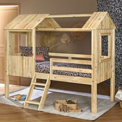 Lit cabane mi-hauteur Bois massif  LAO AKITEN RETAIL