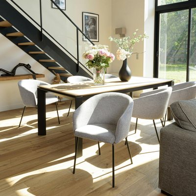 Fauteuil de table contemporain tissu gris clair (lot de 2) TIM PIER IMPORT
