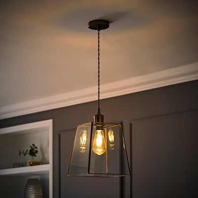 Sylvia Glass Lantern Pendant Light in Antique Brass SO'HOME