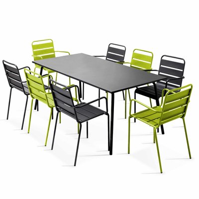 Salon de jardin table en métal et 8 fauteuils dépareillés, PALAVAS OVIALA
