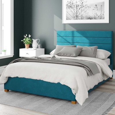 Kelly Velvet Storage Ottoman Bed with Modern Horizontal Upholstered Headboard ASPIRE