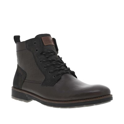 Bottines en cuir café à lacets noirs et zip latéral avec talon décroché bas RIEKER
