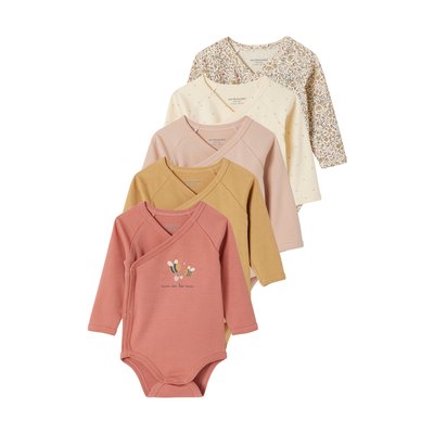 Lot 5 bodies manches longues ouverture naissance en coton bio VERTBAUDET