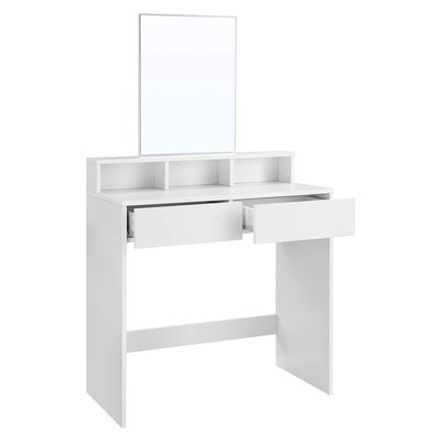 Coiffeuse blanche avec 1 miroir et 2 tiroirs - L80 x H140 cm CALICOSY