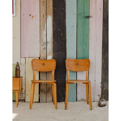 Paire de chaises en bois Claude N°1386 - Bon état DEBONGOUT