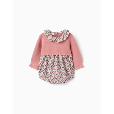 Barboteuse bi-matière avec motif floral ZIPPY