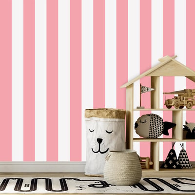 Papier peint panoramique, rayures roses HEXOA