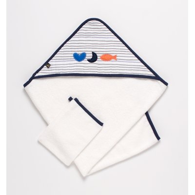 Cape de bain et gant en double gaze de coton et éponge SAUTHON