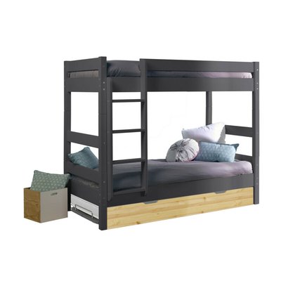 Pack lit superposé séparable gigogne avec matelas Bois massif  AARON AKITEN RETAIL