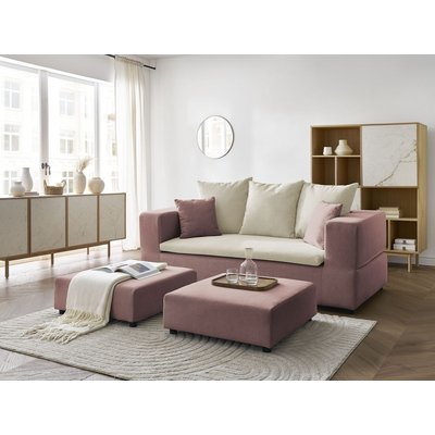 Canapé droit convertible 4 places en tissu velours côtelé et tissu chiné, LEANDRE BOBOCHIC