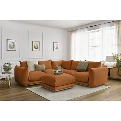 Canapé d'angle fixe 5 places en tissu avec pouf, ERNEST BOBOCHIC