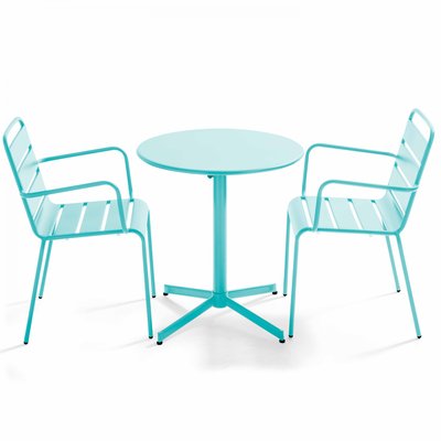 Table de jardin rabattable en métal et 2 fauteuils, PALAVAS OVIALA