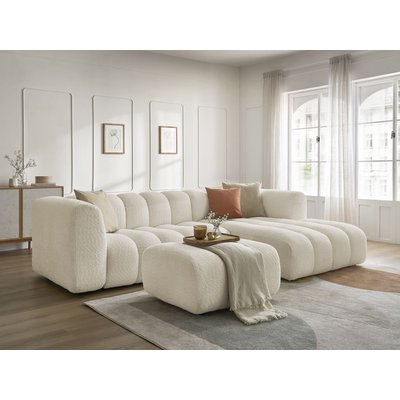Canapé d'angle fixe 4 places en tissu bouclette avec pouf, TALIA BOBOCHIC