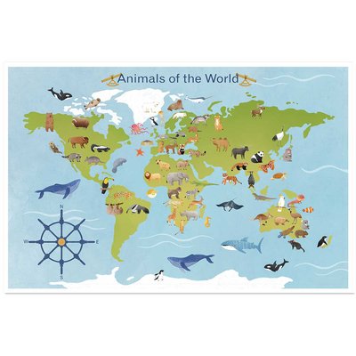 Affiche enfant animaux du monde HEXOA