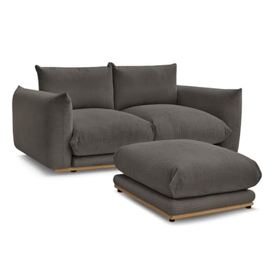 Canapé droit fixe 2 places en velours côtelé avec pouf, ERNEST BOBOCHIC