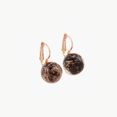 Boucles d'oreilles dormeuses perle de verre noire et dorée BALABOOSTE