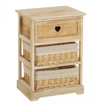Table de Chevet en Bois 1 Tiroir + 2 Paniers Country WADIGA
