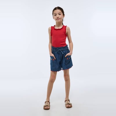 Short en jean brodé en coton MONOPRIX