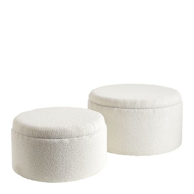 Set 2 poufs RILA tissu bouclette BLANC D’IVOIRE